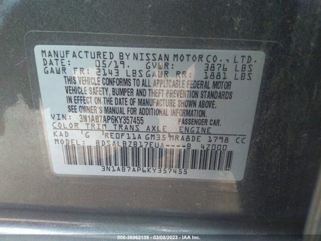 2019 Nissan Sentra, VIN: 3N1AB7AP6KY357455