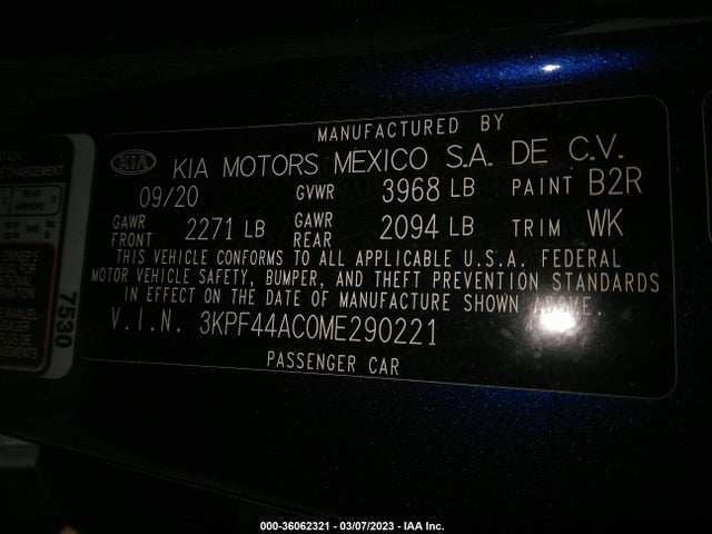 2021 KIA FORTE GT VIN: 3KPF44AC0ME290221