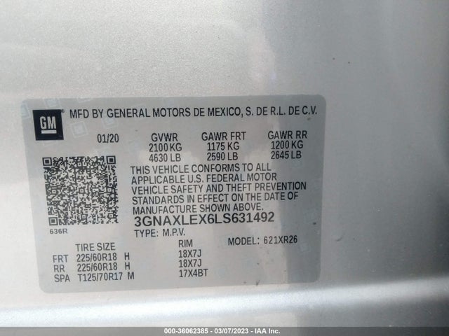 Chevrolet EQUINOX LT 2020 3GNAXLEX6LS631492 Image 9