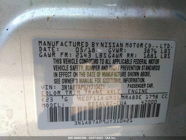 Nissan SENTRA S 2018 3N1AB7AP9JY310421 Image 9