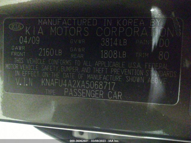 KNAFU4A2XA5068717 KIA FORTE EX