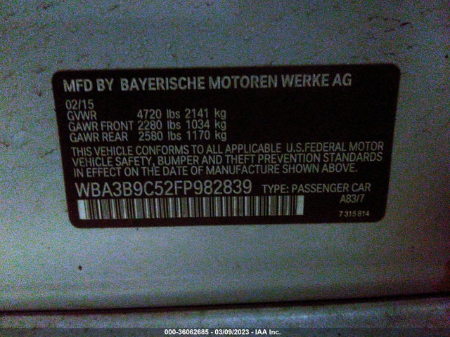 BMW 3 Series 335i Xdrive 2015 WBA3B9C52FP982839 Image 9