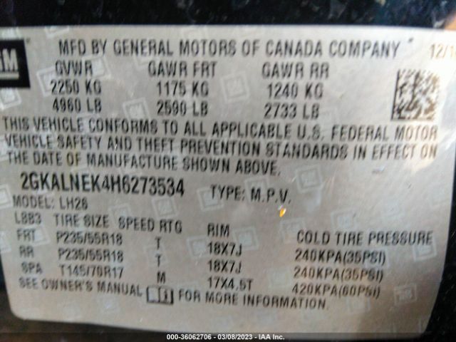 2GKALNEK4H6273534 GMC Terrain Sle
