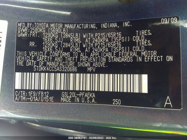 Toyota Sienna Ce/le 2010 5TDKK4CC5AS320686 Image 10