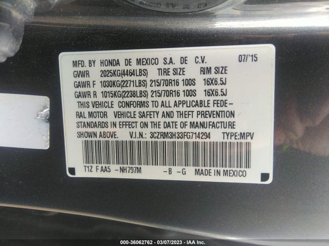 2015 Honda CR-V, VIN: 3CZRM3H33FG714294