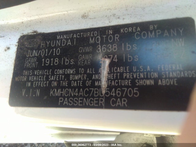 2011 HYUNDAI ACCENT GLS VIN: KMHCN4AC7BU546705