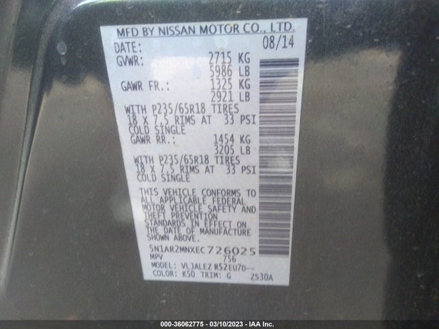 Nissan Pathfinder Sv 2014 5N1AR2MNXEC726025 Image 9