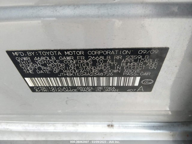 JTHBK1EG4A2348726 Lexus ES 350