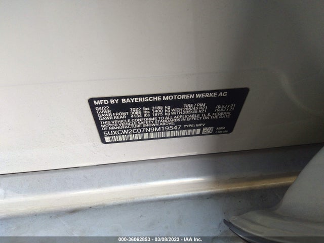 2022 BMW X7, VIN: 5UXCW2C07N9M19547