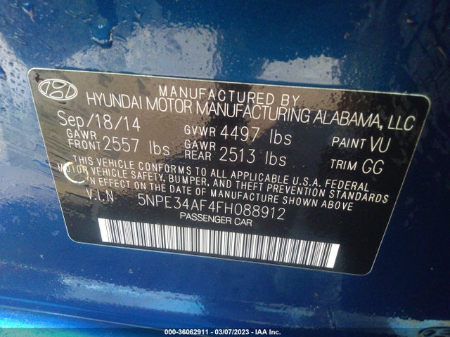 2015 HYUNDAI SONATA 2.4L SPORT VIN: 5NPE34AF4FH088912