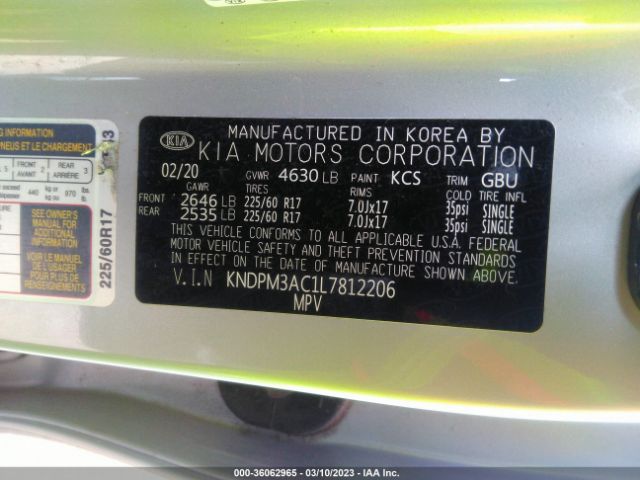 KNDPM3AC1L7812206 KIA Sportage Lx