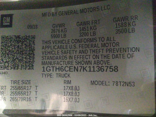 1GTH6CEN7K1136758 GMC Canyon 4wd Sle