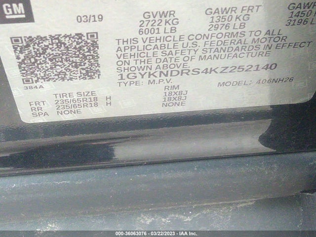1GYKNDRS4KZ252140 Cadillac Xt5 Luxury Awd