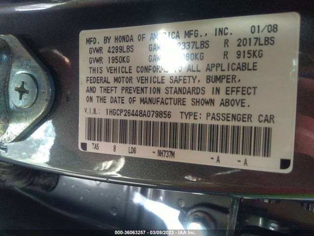 2008 HONDA ACCORD SDN LX-P VIN: 1HGCP26448A079856