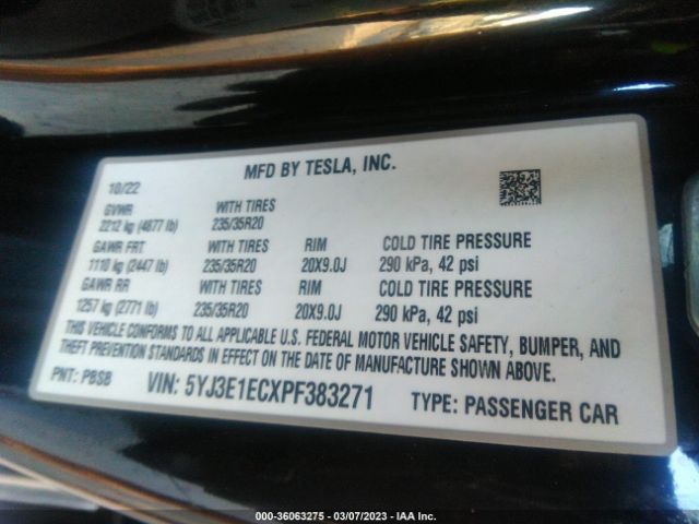 5YJ3E1ECXPF383271 Tesla Model 3 Performance