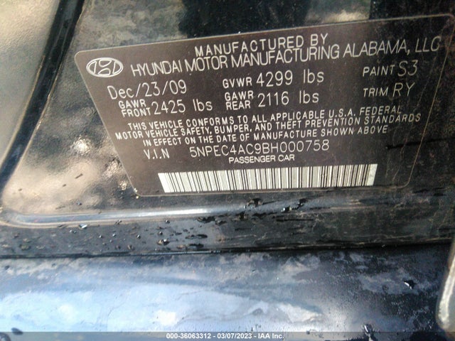 2011 HYUNDAI SONATA LTD VIN: 5NPEC4AC9BH000758