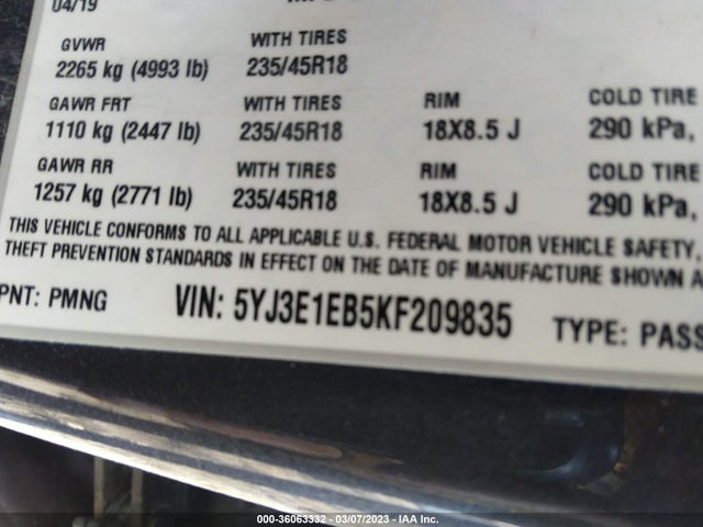 Tesla Model 3 Long Range/performance 2019 5YJ3E1EB5KF209835 Image 9