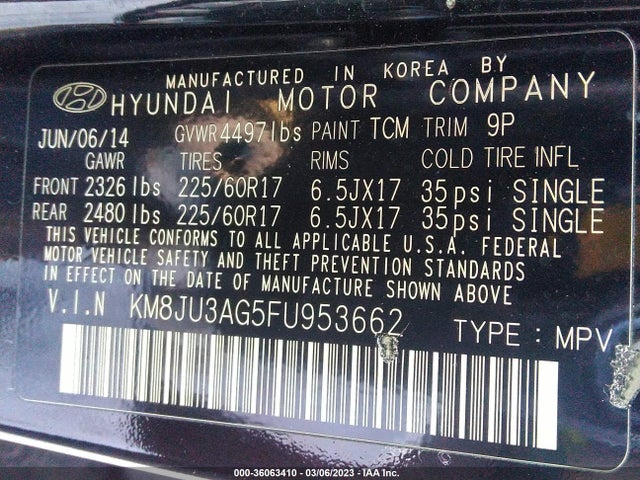 2015 Hyundai Tucson, VIN: KM8JU3AG5FU953662