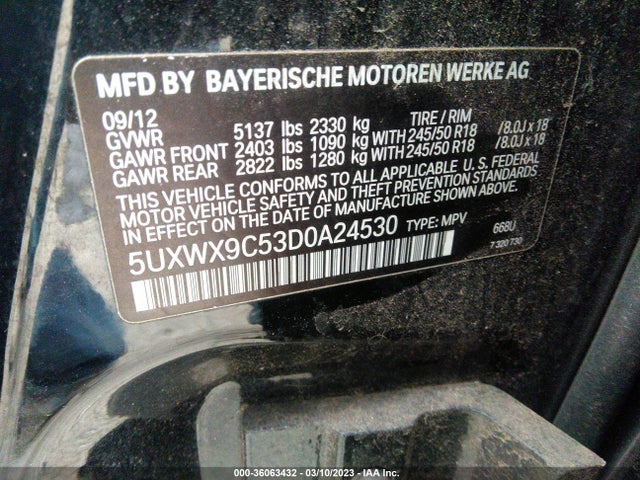 BMW X3 Xdrive28i 2013 5UXWX9C53D0A24530 Image 10