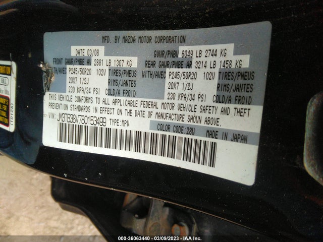 2008 MAZDA CX-9 GRAND TOURING VIN: JM3TB38V780153499