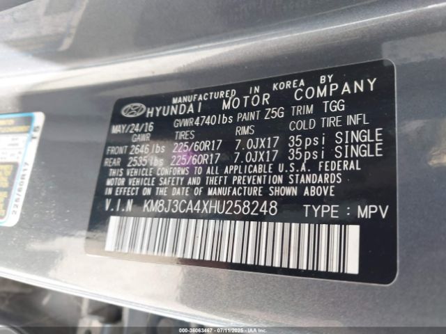 2017 HYUNDAI TUCSON KM8J3CA4XHU258248 Photo 8