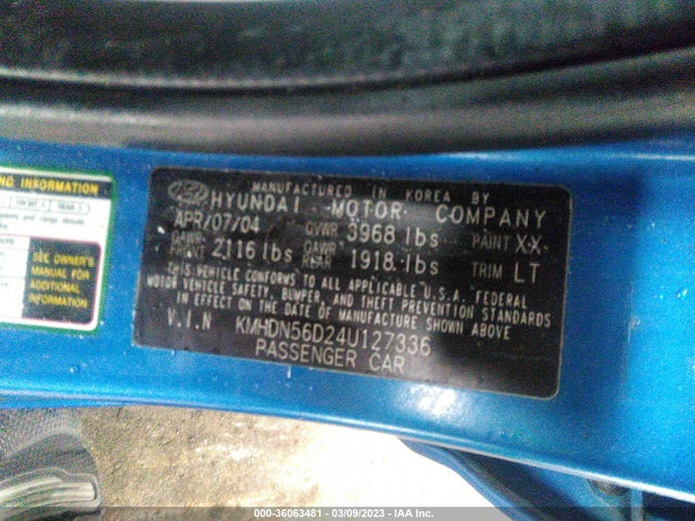 2004 HYUNDAI ELANTRA GT VIN: KMHDN56D24U127336