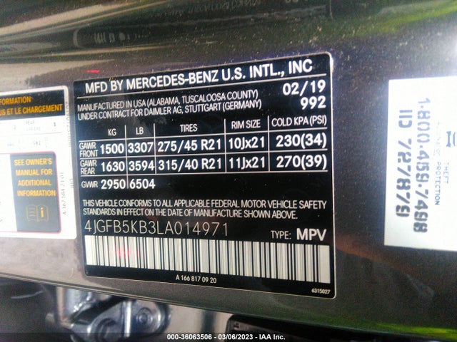 2020 Mercedes-Benz GLE-Class, VIN: 4JGFB5KB3LA014971