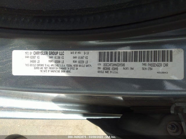 2010 DODGE AVENGER SXT VIN: 1B3CC4FD0AN220508