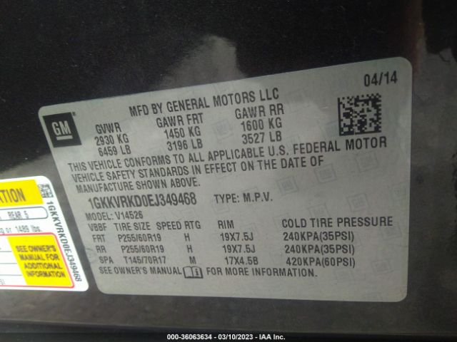 1GKKVRKD0EJ349468 GMC ACADIA SLT