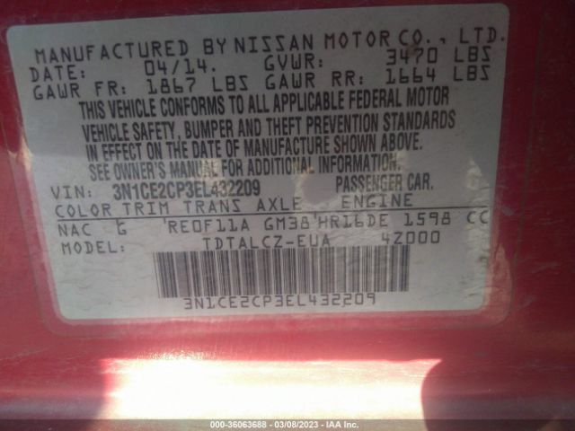 3N1CE2CP3EL432209 Nissan Versa Note S Plus