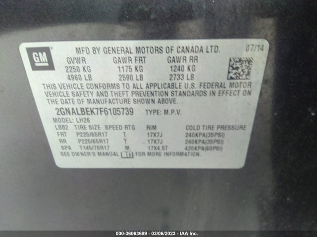 Chevrolet EQUINOX LT 2015 2GNALBEK7F6105739 Image 10
