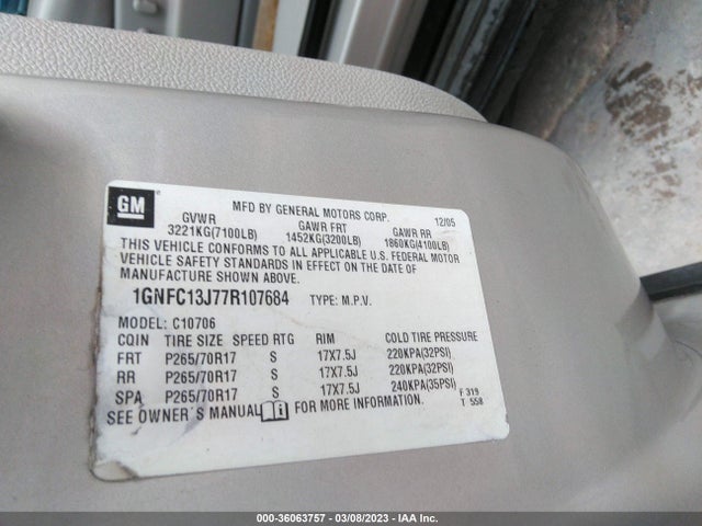 Chevrolet Tahoe Lt 2007 1GNFC13J77R107684 Image 11