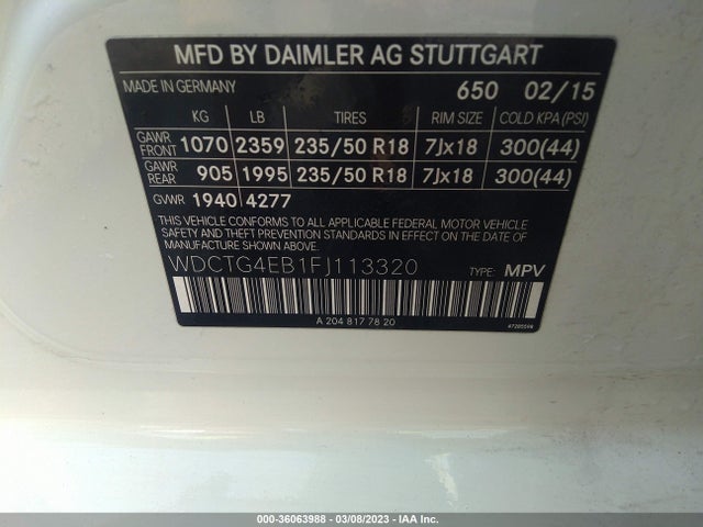 2015 MERCEDES-BENZ GLA-CLASS GLA 250 VIN: WDCTG4EB1FJ113320
