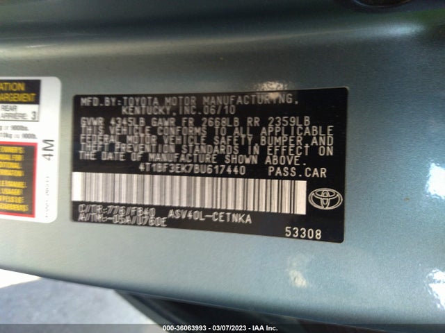 Toyota Camry 2011 4T1BF3EK7BU617440 Image 9