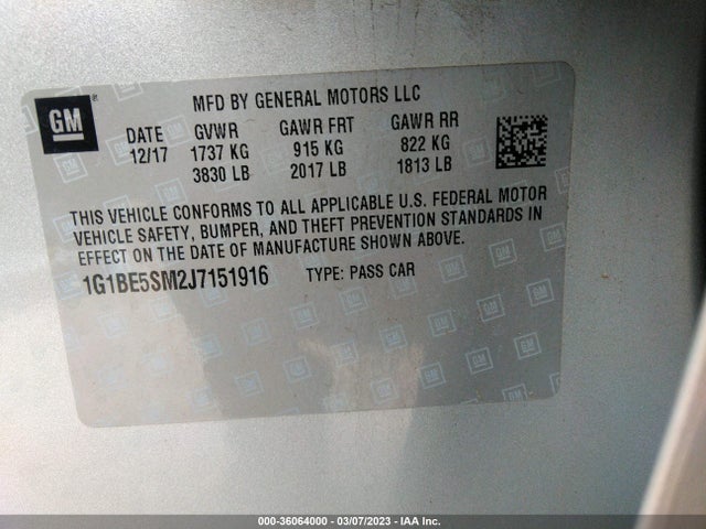 Chevrolet CRUZE LT 2018 IGIBE5SM2J7151916 Image 10