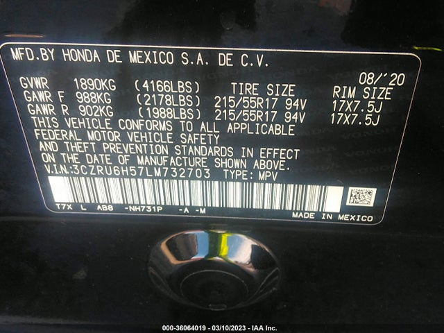 Honda HR-V EX 2020 3CZRU6H57LM732703 Image 9
