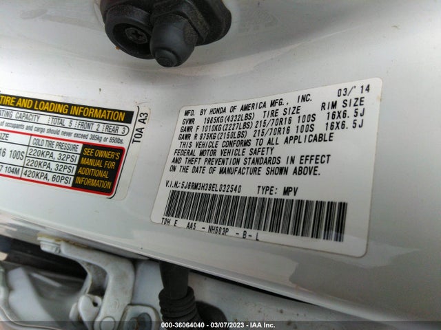 Honda CR-V LX 2014 5J6RM3H39EL032540 Image 9