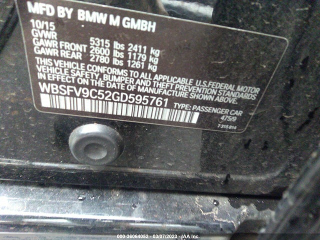 2016 BMW M5, VIN: WBSFV9C52GD595761