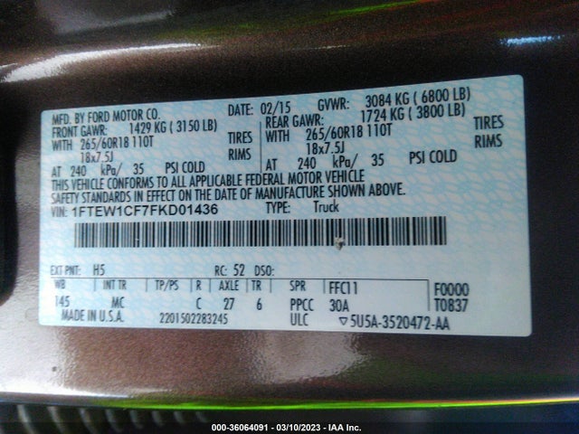 Ford F-150 Xl/lariat 2015 1FTEW1CF7FKD01436 Image 10
