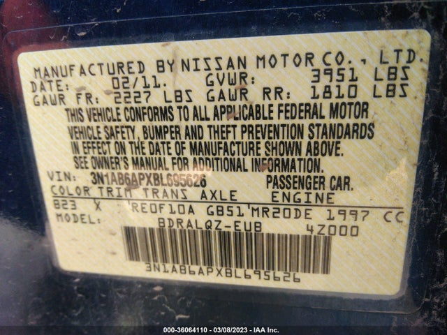 2011 NISSAN SENTRA 2.0 VIN: 3N1AB6APXBL695626