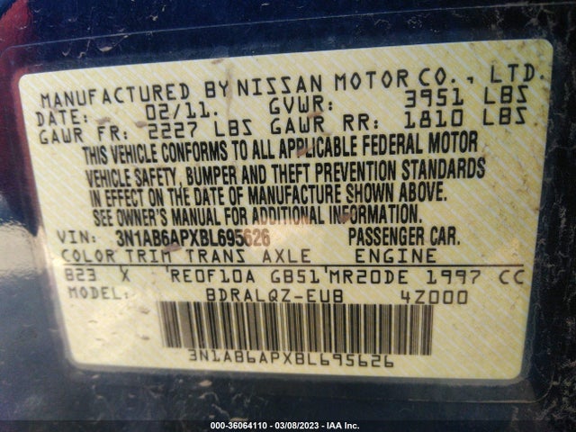 2011 NISSAN SENTRA 2.0 VIN: 3N1AB6APXBL695626