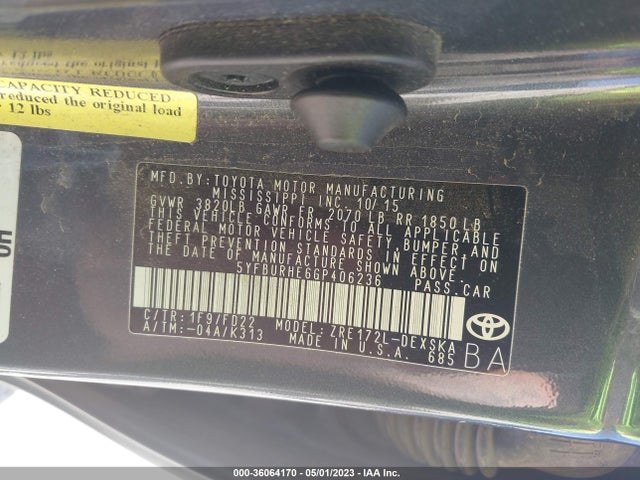 Toyota Corolla L/le/s/s Plus/le Plus 2016 5YFBURHE6GP406236 Image 9