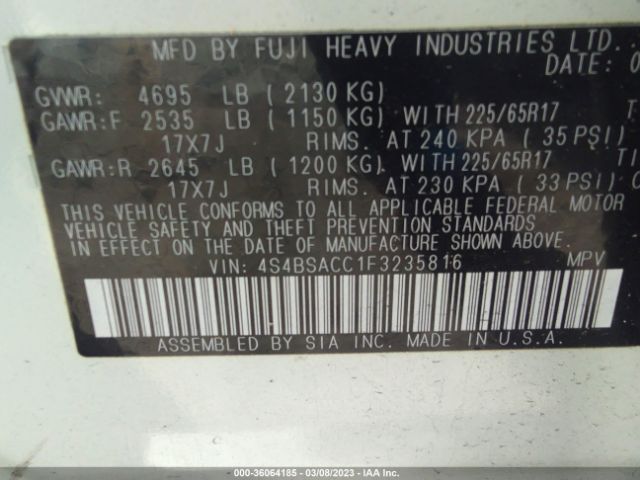 4S4BSACC1F3235816 Subaru Outback 2.5i Premium