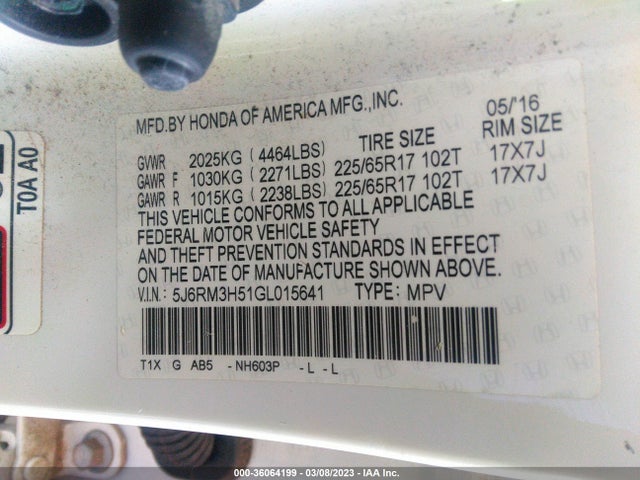 Honda CR-V EX 2016 5J6RM3H51GL015641 Image 10