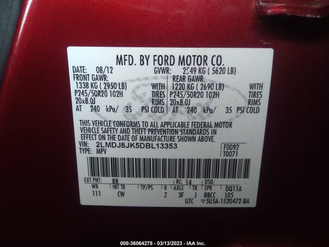 Lincoln MKX 2013 2LMDJ8JK5DBL13353 Image 10