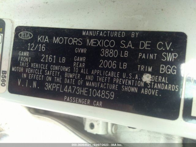 3KPFL4A73HE104859 KIA FORTE LX