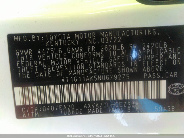 Toyota CAMRY SE 2022 4T1G11AK5NU679275 Image 10
