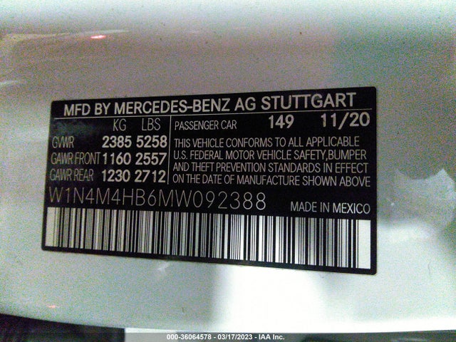 2021 Mercedes-Benz GLB-Class, VIN: W1N4M4HB6MW092388