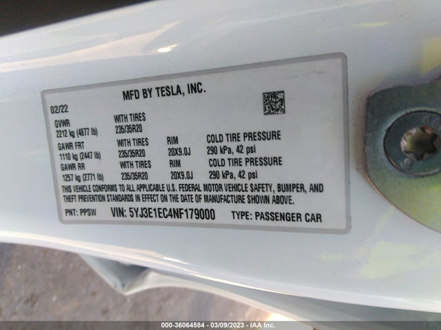 Tesla Model 3 Performance 2022 5YJ3E1EC4NF179000 Image 11
