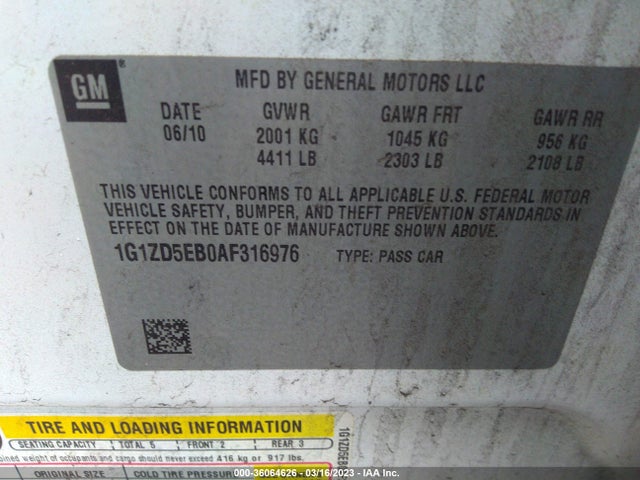2010 CHEVROLET MALIBU LT W/2LT VIN: 1G1ZD5EB0AF316976
